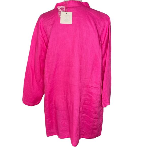 Deane & White Linen Button Down Shirt Top 2X Fuchsia New - Picture 2 of 10